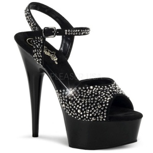 Black 15 cm DELIGHT-609RS Womens Shoes with Glittering Stones