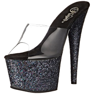 Black 18 cm ADORE-701LG glitter platform mules womens