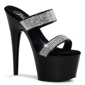 Black 18 cm ADORE-702-2 Platform High Heel Mules Rhinestone