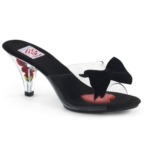 Black 7,5 cm BELLE-301BOW Pinup Mules Shoes with Bow Tie