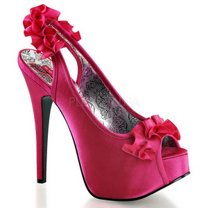 Fuchsia Satin 14,5 cm Burlesque TEEZE-56 Platform High Heeled Sandal Shoes