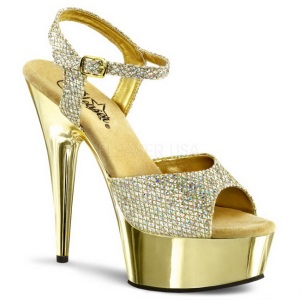 Gold 15 cm Pleaser DELIGHT-609G Chrome Platform High Heel