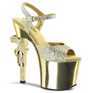 Gold 18 cm Pleaser REVOLVER-709G High Heels Chrome Platform