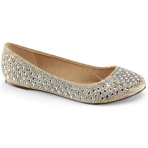 Gold TREAT-06 rhinestone flat ballerinas womens shoes