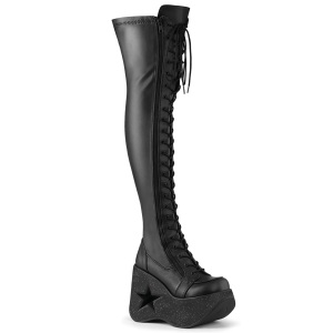 Leatherette 13 cm DYNAMITE-300-2 Wedge Platform Thigh High Boots Black