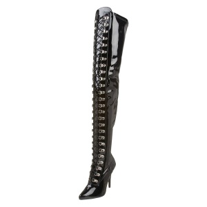 Patent 13 cm SEDUCE-3024 Black high heeled mens thigh high boots