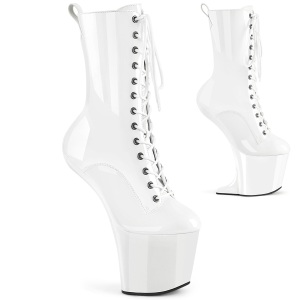 Patent 20 cm CRAZE-1040 Heelless platform pony ankle boots white