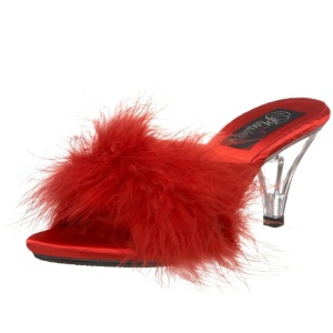 Red 8 cm BELLE-301F Marabou Feathers Mules Shoes