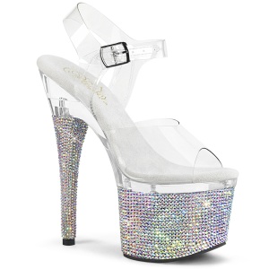 Silver 18 cm ESTEEM-708DM rhinestone platform high heels