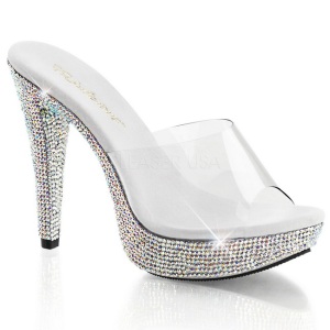 Transparent 13 cm COCKTAIL-501DM Platform High Heel Mules Rhinestone