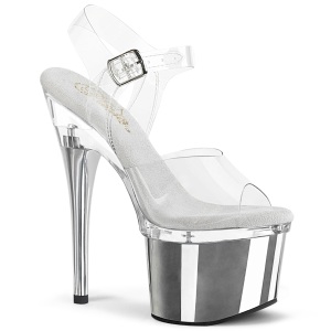 Transparent 18 cm ESTEEM-708 platform pole dance high heel sandals silver