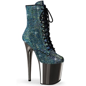 Turquoise rhinestones 20 cm FLAMINGO-1020CHRS pleaser high heels ankle boots