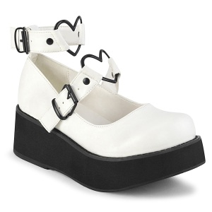 Vegan 6 cm DemoniaCult SPRITE-02 White gothic mary jane pumps