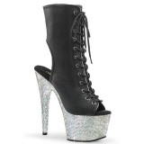 BEJ-1016-7 - 18 cm pleaser high heels ankle boots strass black