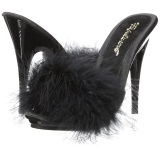 Black 13 cm POISE-501F Marabou Feathers Mules Shoes