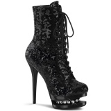 Black 15,5 cm BLONDIE-R-1020 lace up platform ankle boots in sequins
