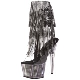 Black 18 cm ADORE-1017SRS womens fringe ankle boots high heels