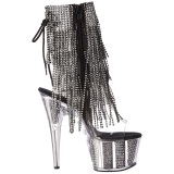 Black 18 cm ADORE-1017SRS womens fringe ankle boots high heels