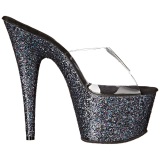 Black 18 cm ADORE-701LG glitter platform mules womens