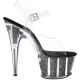 Black 18 cm ADORE-708SRS High Heeled Sandal Rhinestone Platform