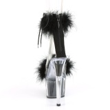 Black 18 cm ADORE-724F exotic pole dance high heel sandals with feathers