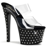 Black 18 cm STARDUST-702 Platform High Heel Mules Rhinestone