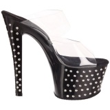 Black 18 cm STARDUST-702 Platform High Heel Mules Rhinestone