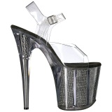 Black 20 cm FLAMINGO-808SRS High Heeled Sandal Rhinestone Platform