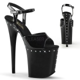 Black 20 cm FLAMINGO-809ABLS High Heeled Sandal Rhinestone Platform