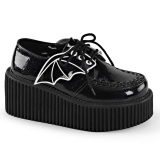 Black 7,5 cm CREEPER-205 platform creepers women - rockabilly shoes with bat wings