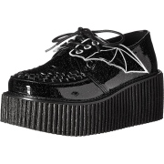 Black 7,5 cm CREEPER-205 platform creepers women - rockabilly shoes with bat wings
