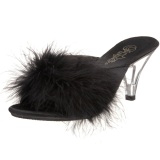 Black 8 cm BELLE-301F Marabou Feathers Mules Shoes