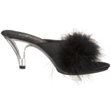 Black 8 cm BELLE-301F Marabou Feathers Mules Shoes