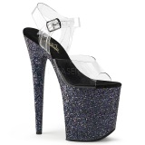 Black Glitter 20 cm FLAMINGO-808LG Platform High Heeled Sandal Shoes