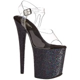 Black Glitter 20 cm FLAMINGO-808LG Platform High Heeled Sandal Shoes