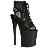 Black Lace Fabric 20 cm FLAMINGO-896LC Lace Up Ankle Calf Women Boots