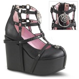 Black Leatherette 13 cm POISON-25-1 lolita ankle boots wedge platform