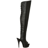 Black Leatherette 15 cm DELIGHT-3019 Platform Thigh High Boots