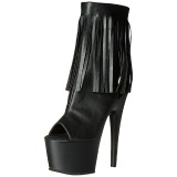 Black Leatherette 18 cm ADORE-1019 womens fringe ankle boots high heels