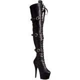 Black Leatherette 18 cm ADORE-3028 Platform Thigh High Boots