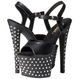 Black Leatherette 18 cm STARDUST-709 High Heeled Sandal Rhinestone Platform