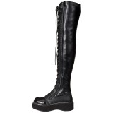 Black Leatherette 5 cm EMILY-375 overknee boots with laces