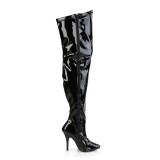 Black Patent 13 cm thigh high stretch overknee boots with wide calf
