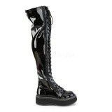 Black Patent 5 cm EMILY-375 overknee boots with laces