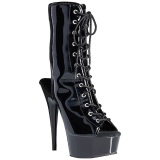 Black Shiny 15,5 cm DELIGHT-1016 Open Toe Platform Ankle Calf Boots