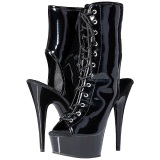 Black Shiny 15,5 cm DELIGHT-1016 Open Toe Platform Ankle Calf Boots