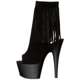 Black Suede 18 cm ADORE-1019 womens fringe ankle boots high heels