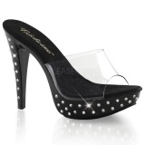 Black Transparent 14 cm COCKTAIL-501SDT Mules Strass Heels