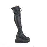 Black Vegan 11,5 cm SHAKER-374 overknee boots with laces