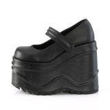 Black Vegan 15 cm WAVE-32 gothic platform mary jane wedge pumps